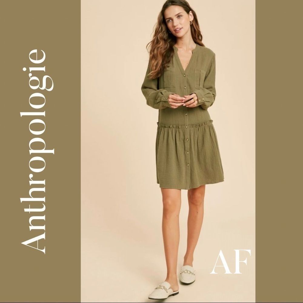 ANTHROPOLOGIE MADELINE POCKET DRESS OLIVE